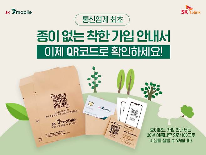 SK텔링크가 가입안내서를 QR 코드로 대체했다.