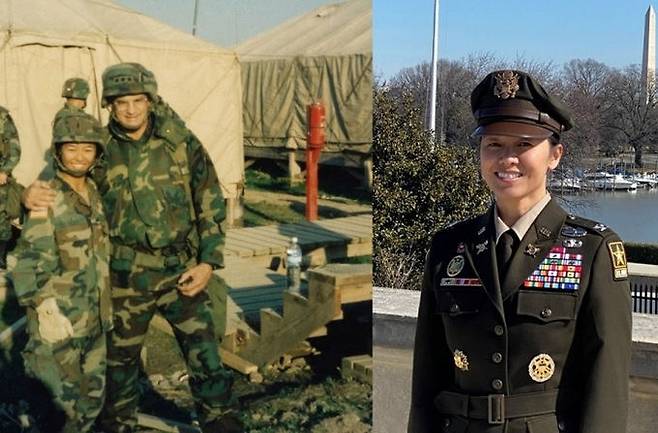 미 육군의 베트남계 미국인 현역 군인으로는 가장 선임인 다니엘 응오 대령이 1998년 내전 중인 보스니아에 파병됐을 때 모습(왼쪽 사진). 오른쪽은 미 육군 감찰관실 참모장교로 일하는 요즘의 응오 대령. 미 육군