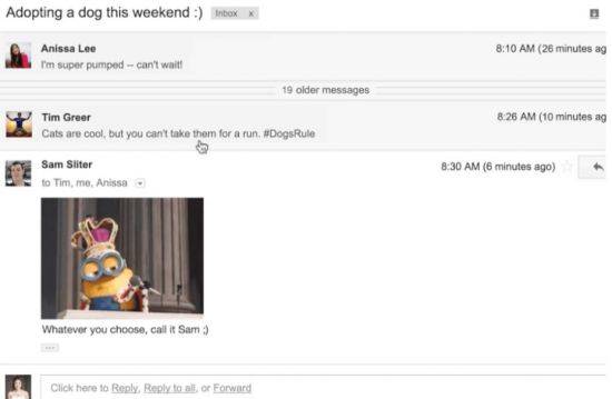 구글의 만우절 장난 중 하나였던 지메일 미니언즈 '움짤'(움직이는 이미지) 기능이 적용된 모습 [이미지출처=더버지 캡처]