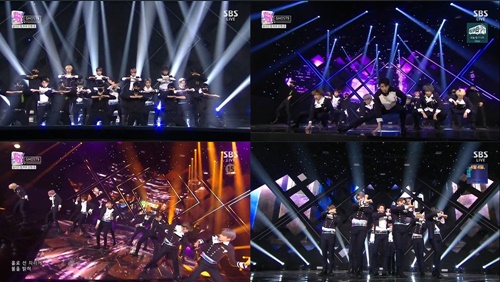 ‘인기가요’ 고스트나인(GHOST9)이 ‘SEOUL’로 카리스마 있는 퍼포먼스를 선보였다. 사진=SBS 음악프로그램 ‘인기가요’캡처