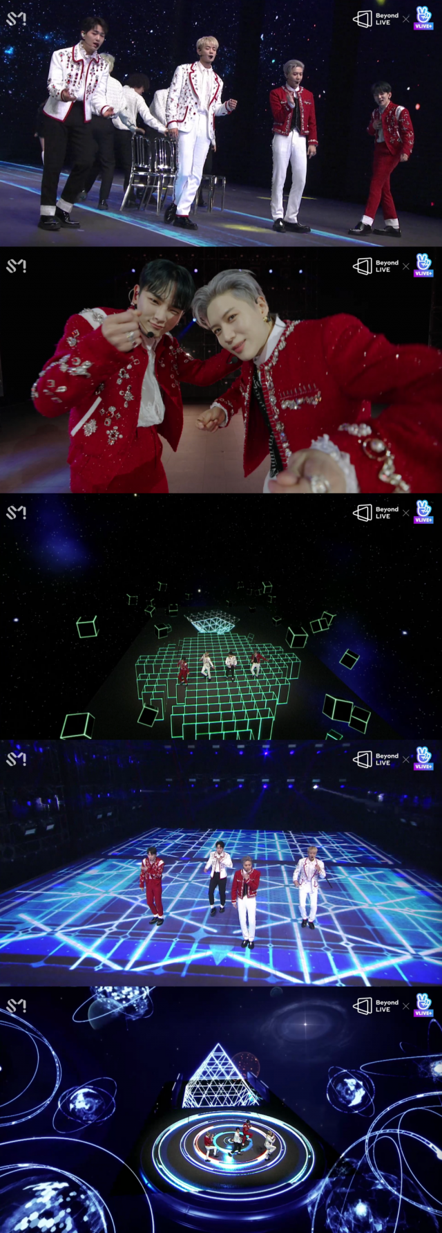 그룹 샤이니(온유, 키, 민호, 태민)가 4일 온라인 콘서트 ‘Beyond LIVE - SHINee : SHINee WORLD’를 개최했다. / 사진=네이버 V LIVE 캡처