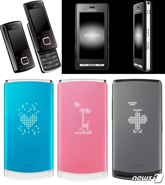 LG전자의 대표 피처폰들 (왼쪽 위부터 시계방향으로) 초콜릿폰, 프라다폰, 롤리팝폰 (LG전자 제공) © 뉴스1
