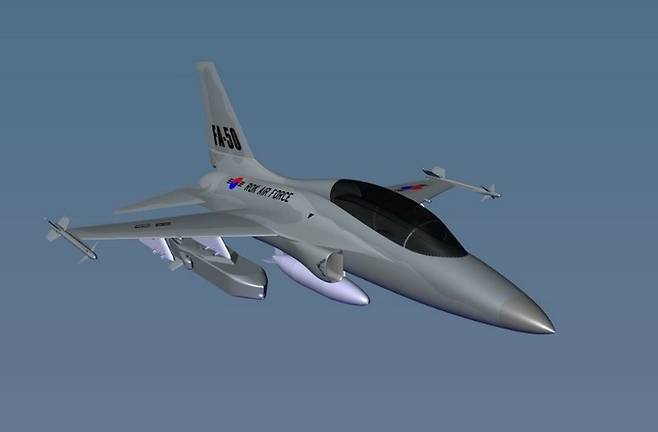 독일 타우러스시스템즈가 공개한 타우러스 350K-2 공대지미사일을 장착한 FA-50의 상상도. FA-50에 2발을 탑재한다. 타우러스시스템즈