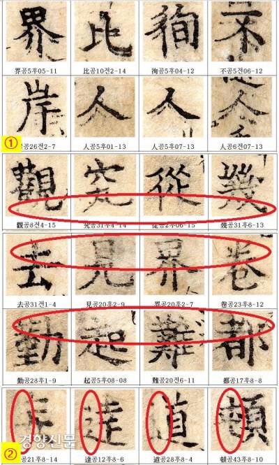 ①초창기 금속활자본을 보면 이중으로 인쇄된 흔적이 보인다. 조판된 활자가 움직인 경우, 종이가 말린 경우, 종이 놓인 위치가 바르지 않아 바로잡는 과정에서 이중 인출된다. ②조판된 활자를 인쇄할 때 활자의 기울기에 따라, 혹은 인쇄하는 사람의 힘 조절에 따라 인쇄상태가 달라졌음을 알 수 있는 흔적이 보인다. 어느 한쪽이 흐려지거나 진해지는 현상이 나타난다. |박상국 교수의 단행본에서