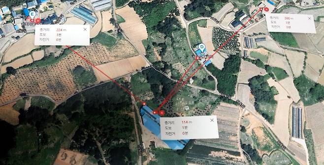 퇴비공장과 마을 간 거리 [외일·외토마을 주민대책위원회 제공. 재판매 및 DB금지]