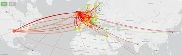 영국발 변이 바이러스는 전 세계로 확산되고 있다. (지도=Gisaid 홈페이지 캡쳐)