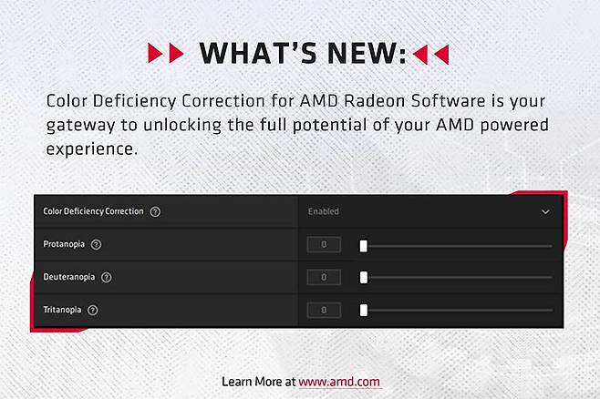 새롭게 추가된 색맹 보정 기능. 출처=AMD