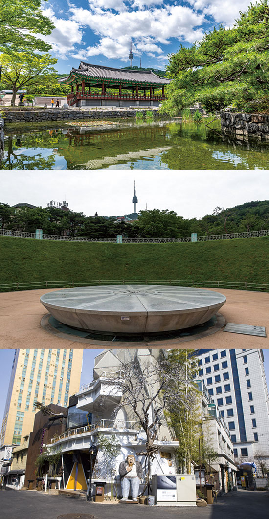 남산골한옥마을 전통 정원, 남산골한옥마을 서울천년타임캡슐, 필동 예술통 입구 풍경