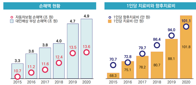 대인배상 부상 손해액 증가세 확대 ⓒ보험연구원