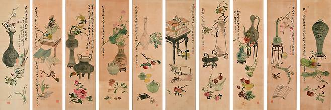 김용준의 기명절지 병풍. 1942년 휘문고보 직원들이 교장의 환갑을 축하하기 위해 김용준에게 제작 의뢰한 작품이다. /국립현대미술관