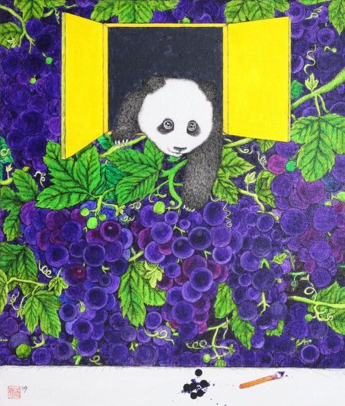 Grape Panda, Ink & acrylic on canvas, 45.5x53.5cm(10호), 2019 ⓒ갤러리K 제공