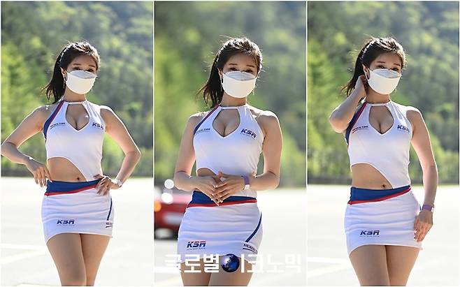 KSR 본부 레이싱모델 윤지. 사진=(태백)글로벌이코노믹 김현수 기자