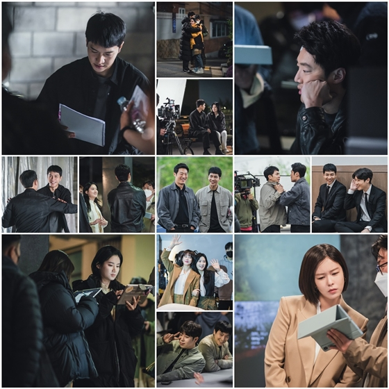 tvN 수목드라마 '마우스' 이승기, 이희준, 박주현, 경수진의 바하인드컷이 공개됐다./사진제공=tvN 수목드라마 '마우스'