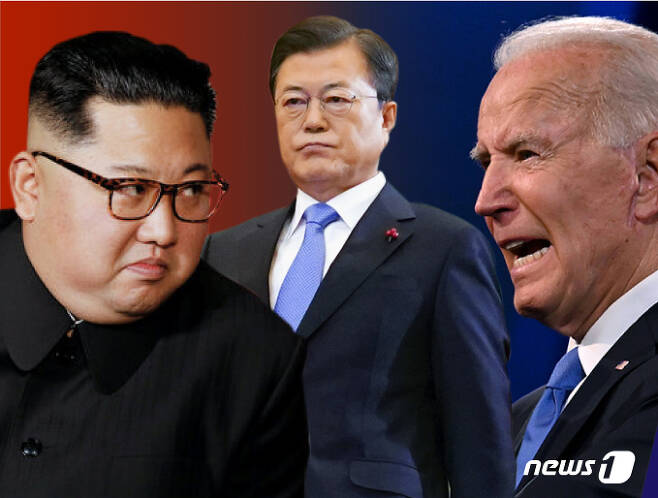 왼쪽부터 김정은 북한 노동당 총비서, 문재인 대통령, 조 바이든 미국 대통령. © News1 김일환 디자이너