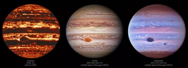 허블 우주망원경과 제미니 노스 망원경이 같은 날 촬영한 목성의 모습 (사진=NSF/NOIRLab)