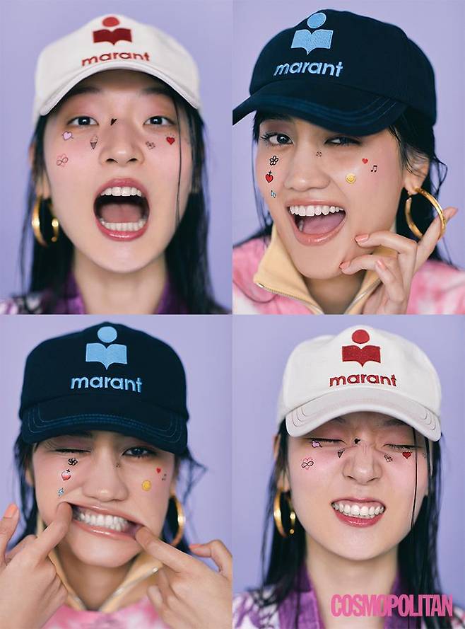 (주현)볼캡 23만8천원 이자벨 마랑 에뚜왈. 셔츠, 점프슈트 모두 가격미정 이자벨 마랑. 후프 귀고리 가격미정 루이 비통. (사라)볼캡 23만8천원, 티셔츠 가격미정 모두 이자벨 마랑 에뚜왈. 니트 톱 11만6천원 더오픈프로덕트. 후프 귀고리 가격미정 루이 비통. 네일 팁 데싱디바.