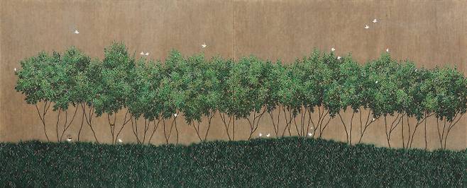 이 순간을 믿을게 130.3X324 장지위에 분채 2021. [사진 제공 = 선화랑]