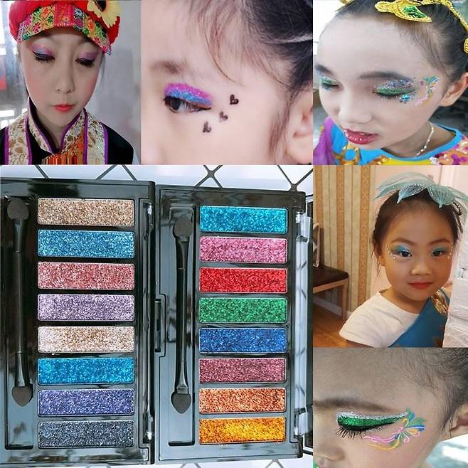 아동용 화장품을 바른 중국 어린이들