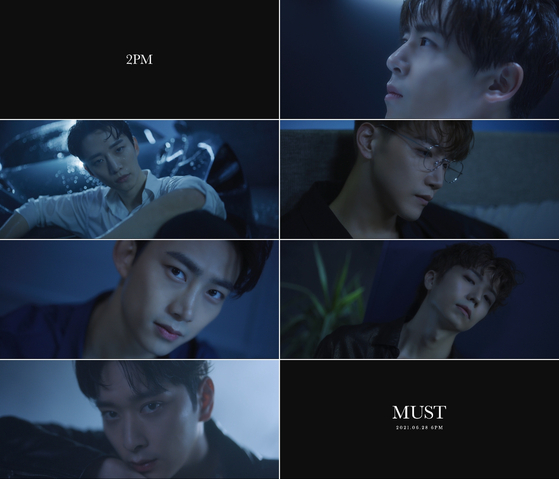Members of boy band 2PM are featured in the scenes from “2PM 〈MUST〉 Trailer: The Hottest Origin,” released on Monday. [ILGAN SPORTS]