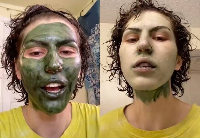 한 미국인 여성이 마스크팩을 잘못 사용해 얼굴빛이 초록색으로 변했다고 토로했다. (더 미러 갈무리) © 뉴스1