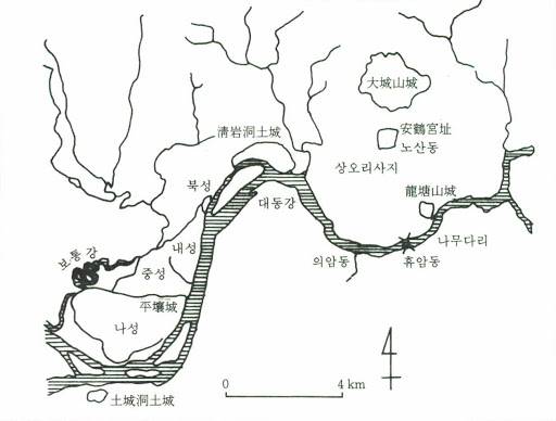 평양 일대 고구려 유적 지도 / 출처=우리역사넷
