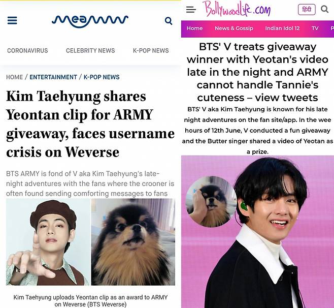 방탄소년단 뷔, 깜짝 팬 이벤트+반려견 연탄이 영상으로 힐링 선사..'소통왕 김태형'