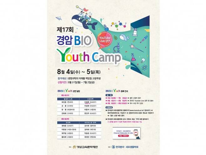청소년들이 최신 생명과학 분야 연구성과를 접할 수 있는 제17회 경암바이오유스 캠프가 8월 열린다. 한국분자·세포생물학회 제공