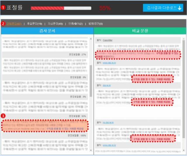 카피킬러 표절률 검사 창. 카피킬러 캡쳐