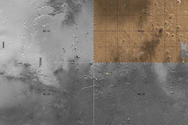 예제로 분화구를 촬영한 가공되지 않은 원본 이미지 일부. 사진=NASA