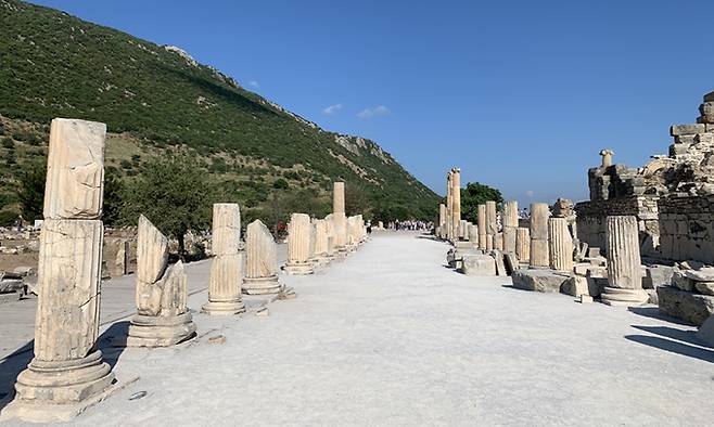 에페소. 고대 그리스 유적, 헬레니즘 문화, 로마 문화가 어우러진 유네스코 세계문화유산의 도시. 고대 7대 불가사의 아르테미스 신전이 있었던 지역으로, 에페소 역사지구에 보존되어 있는 도시 규모가 과거의 번영을 짐작케 한다.