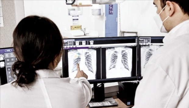국내 의료진이 루닛의 AI 폐 질환 진단 솔루션 '루닛 인사이트 CXR'을 통해 폐 영상을 분석하고 있다. /루닛 제공