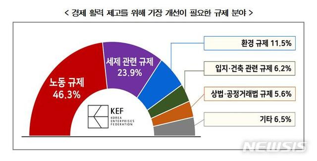 [서울=뉴시스] 경총 규제혁신 만족도 조사 중 '경제 활력 제고를 위해 가장 개선이 필요한 규제 분야'에 대한 응답.(그래픽=한국경영자총협회 제공) 2021.6.21 photo@newsis.com