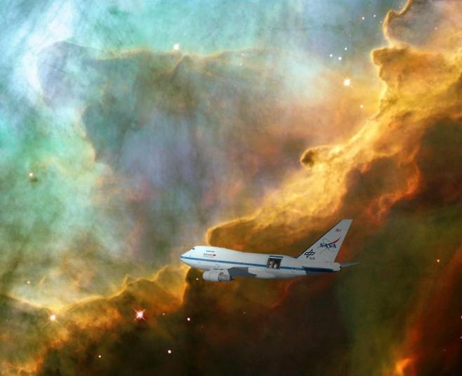 NASA의 성층권적외선천문대(SOFIA)가 우주를 관측하는 모습의 상상도다. NASA 제공