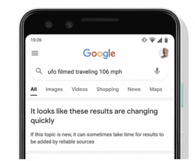 구글이 신뢰성이 떨어지는 검색 결과에 경고 메시지를 보여주기로 했다. 사진은 구글이 제시한 예시. (사진=구글)
