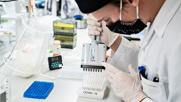지난 1월 덴마크의 한 대학 연구원들이 코로나 바이러스 감염증(코로나19) 양성 샘플을 분석하고 있는 모습. /연합뉴스
