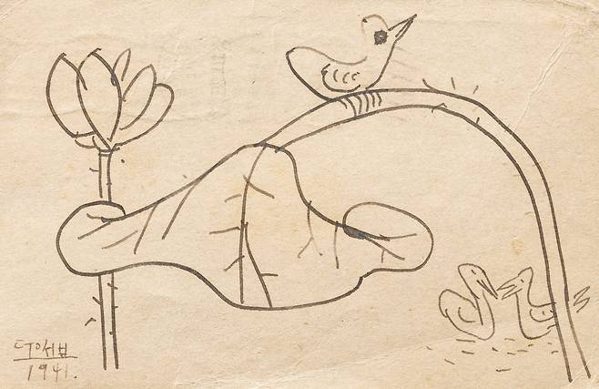 "Postcard Painting Lotus and Bird” by Lee Jung-seop (Gwangju Museum of Art)