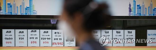 서울 서초구 반포동의 한 부동산중개업소 앞에 붙은 시세표 [연합뉴스 자료사진]