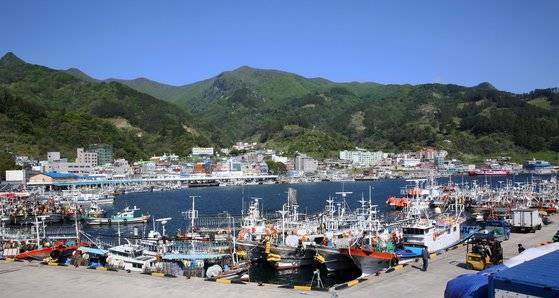 울릉도 저동항 전경. 도동이 섬 관광객의 항구라면 저동은 섬 주민의 항구다. 저동항에서 봄이면 독도새우 배가 나가고, 가을이면 오징어 배가 나간다. 손민호 기자