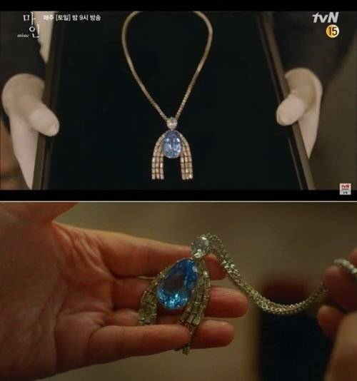 드라마에 등장한 블루 다이아몬드 목걸이. [사진 '마인' 캡처]