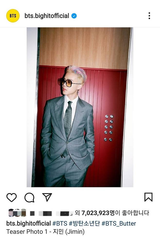 'SNS 제왕' 방탄소년단 지민, 인스타그램 콘셉트 포토 3개 700만 '좋아요♥' 韓남자 연예인 新기록 '트리플크라운'