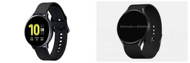 전작 '갤럭시워치 액티브2'(왼쪽), 곧 출시될 '갤럭시워치 액티브4'(오른쪽) 렌더링. [출처=기즈넥스트(GizNext)]