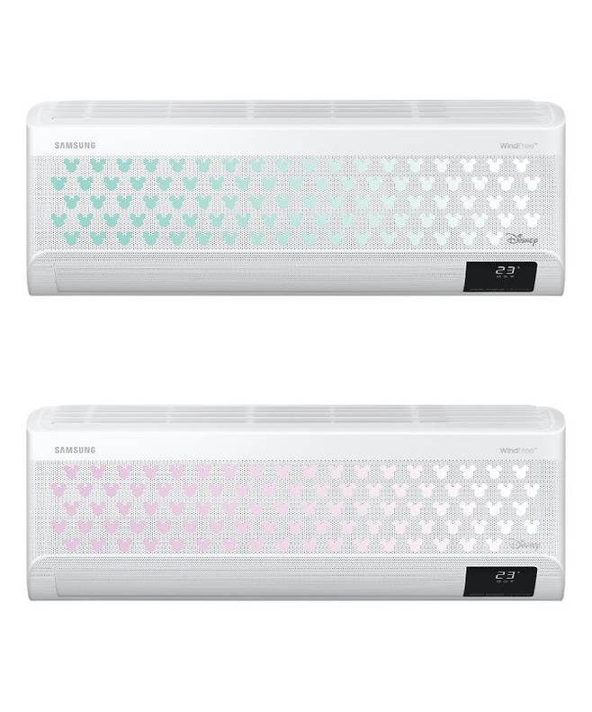 삼성전자 비스포크 무풍에어컨 벽걸이와이드 제품에 미키 에디션 전면 패널이 적용된 모습(사진=삼성전자)