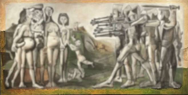 MeC의 주변에는 작품에 사용된 것과는 확연히 다른 색조의 테두리가 보인다.