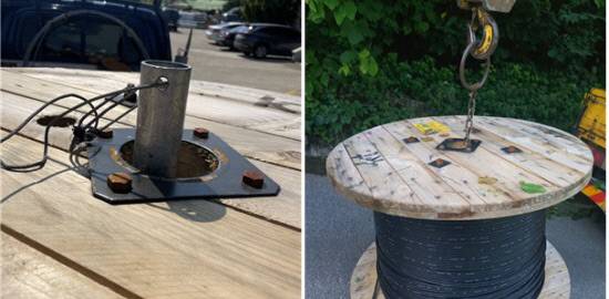 노조는 김모씨가 사망한 현장에서는 케이블을 밧줄로 매달았지만(왼쪽), 통상의 다른 현장에서는 쇠고리로 고정했다(오른쪽)며 대종통신건설의 안전조치가 미흡했다고 지적했다. 민주노총 공공운수노조 제공