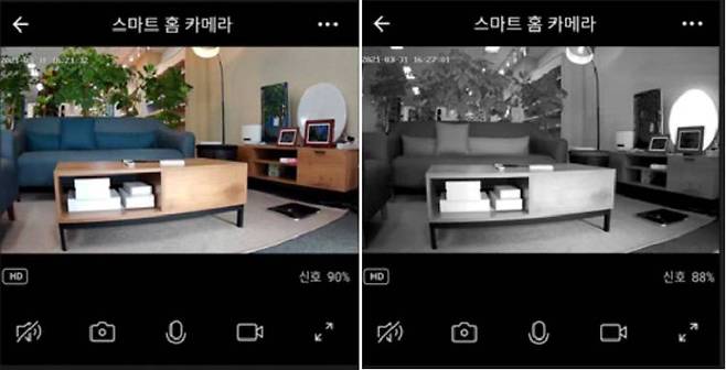 나이트 모드(오른쪽)에선 어두운 곳도 선명하게 볼 수 있다