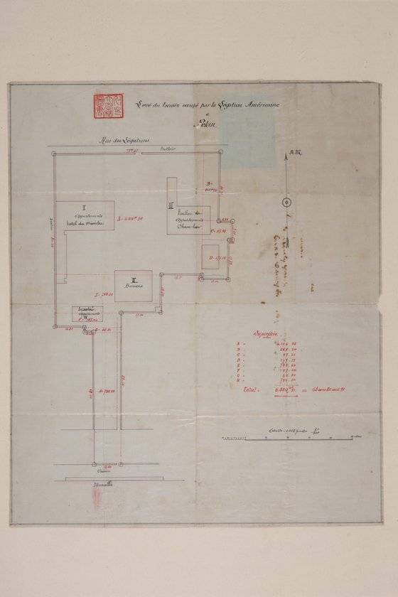 서울대학교 규장각에 보관된 ‘주청대한공사관지도(駐淸大韓公使館地圖)’다. 네 개 건물이 자리했다. 전체 부지 면적은 4106.98㎡, 1242.4평으로 기록되어 있다. 이 가운데 1번 ‘아파트/호텔 뒤 미니스테’ 건물이 고종이 내탕금으로 구입한 베이징 공관이다. 규장각 청구기호 奎26649