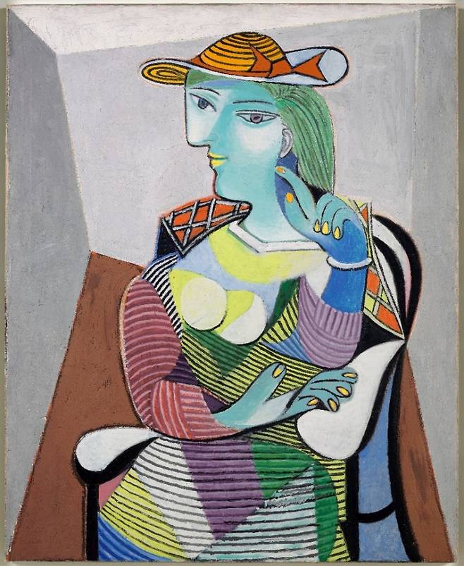 피카소 특별전 포스터에 쓰인 피카소 대표작품. 
파블로 피카소, 마리 테레즈의 초상, 1937, 캔버스에 유화 © 2021-Sucession Pablo Picasso -SACK (Korea)