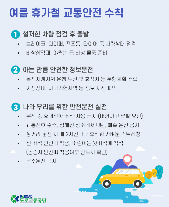 도로교통공단은 본격적인 여름 휴가철을 맞아 휴가가 집중되는 기간(7월 16일~8월 31일) 교통사고 특성을 분석하고 사고예방을 위한 교통안전 수칙을 발표했다.(사진이미지=도로교통공단)