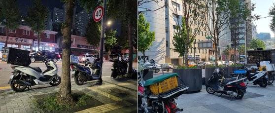 인도에 불법주차돼 있는 오토바이들. 조해언 인턴기자