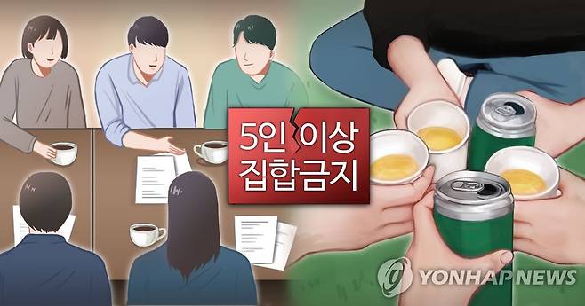 5인 이상 집합금지 위반:모임 쪼개기·야외 술자리 (PG) [홍소영 제작] 일러스트